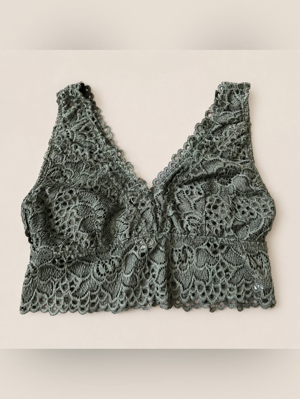 Altar’d State Women’s Lace Longline Bralette Olive Green Floral Boho
